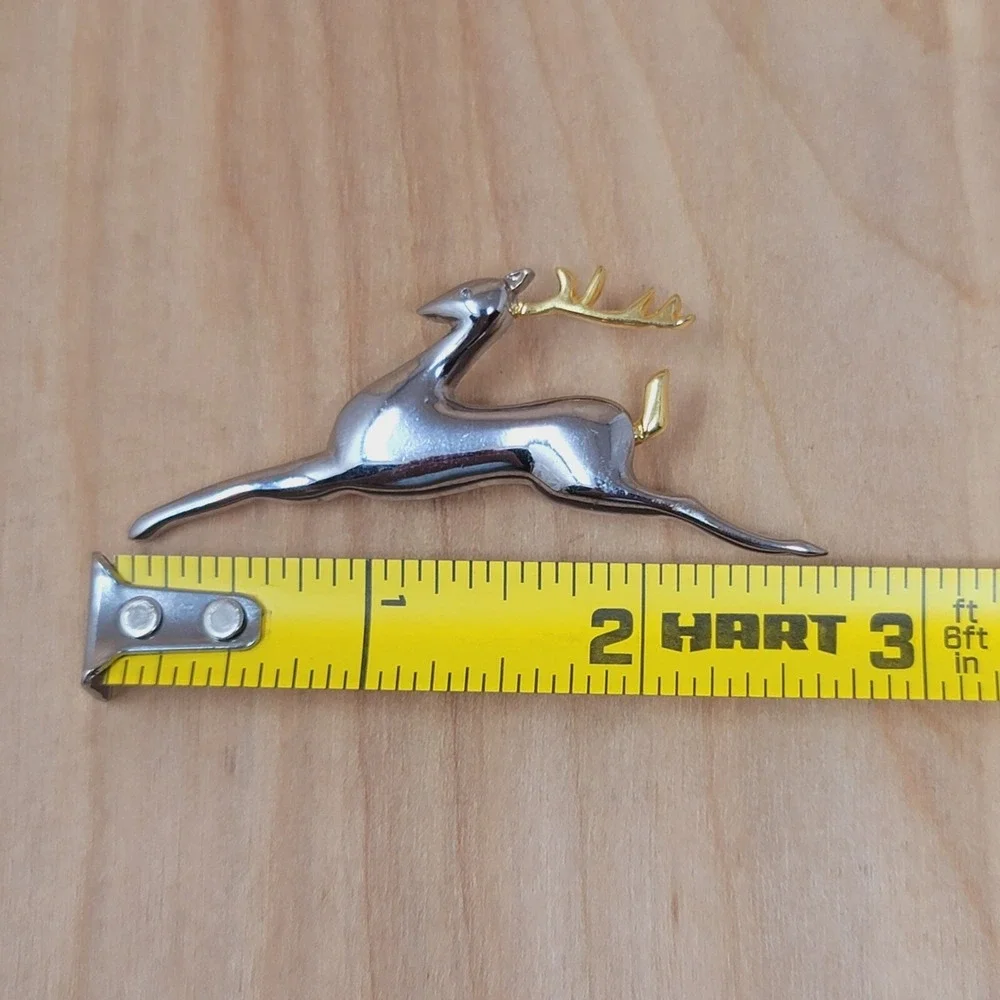 Vintage Liz Claiborne Leaping Reindeer Brooch Two Tone Christmas Holiday